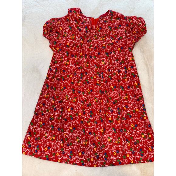 Vintage Handmade Red Floral Peter Pan Collar Girls Dress size 2/3 - Picture 3 of 7